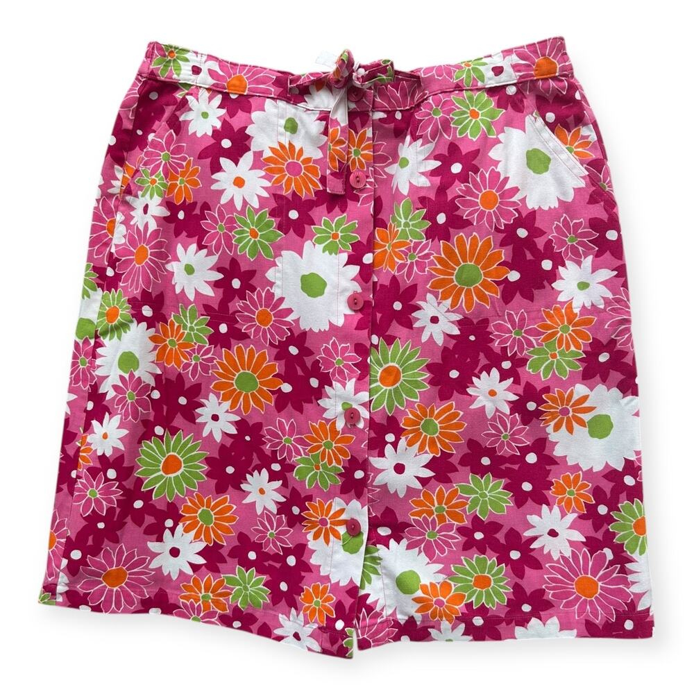 Vintage 90s Sag Harbor Pink Floral Button Skort 12 Preppy Groovy Cute Summer